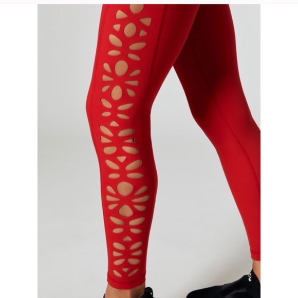 NWOT GIGI C CARBON38 BRAND STRETCH BODYCON RED LASER CUT OUT WORKOUT LEGGING M S - Picture 3 of 16